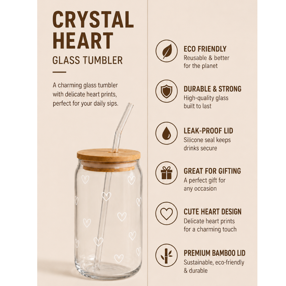 Crystal Heart Glass Tumbler