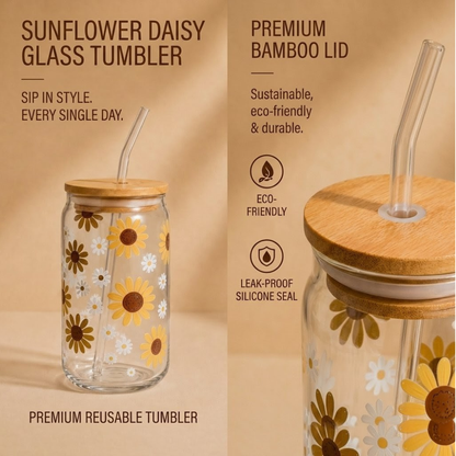 Sunflower Daisy Glass Tumbler