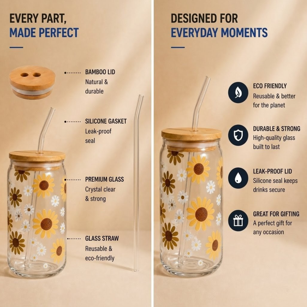 Sunflower Daisy Glass Tumbler